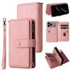 For iPhone 17 Pro Max Zipper Wallet Case with 15 Card Slots and Strap Leather Phone Cover