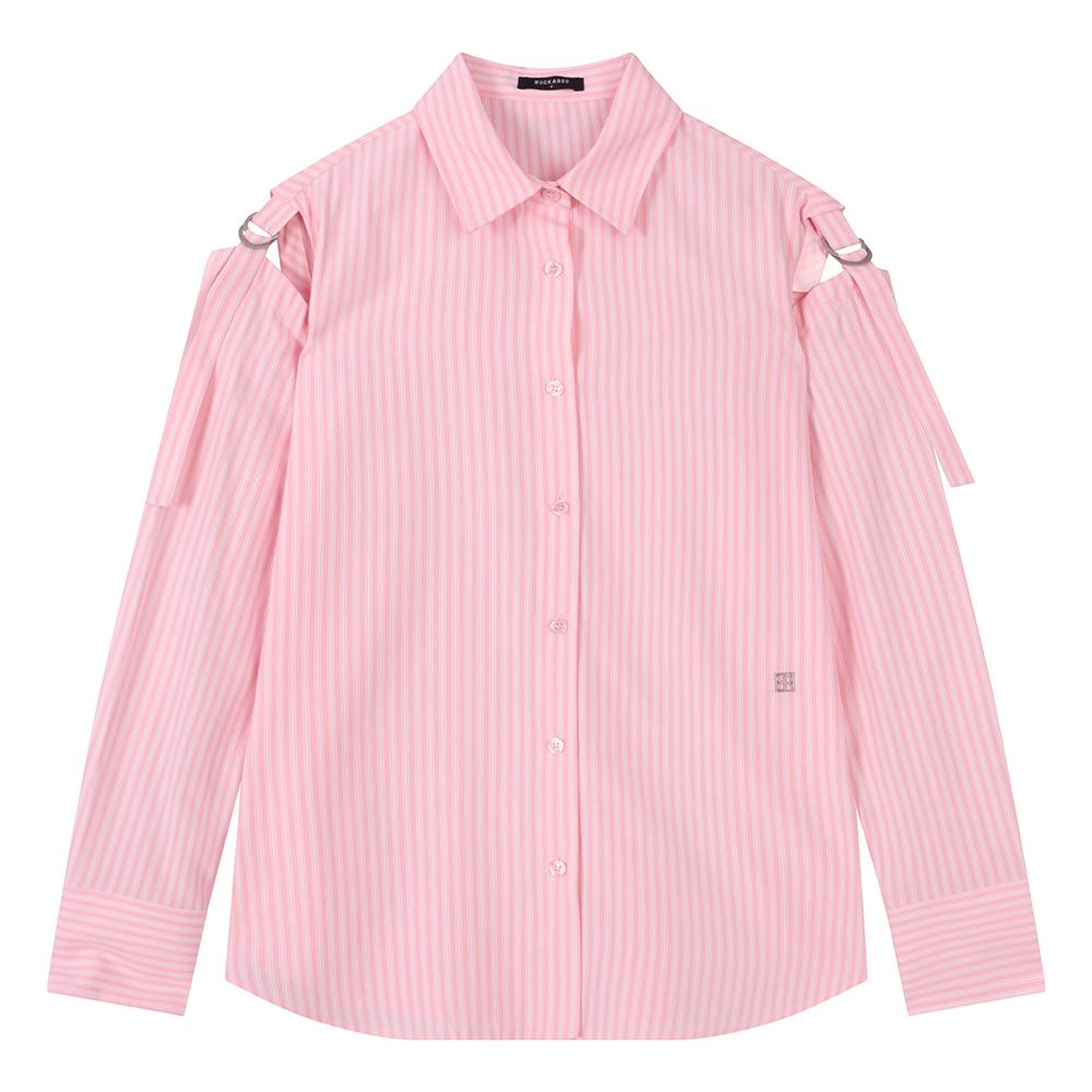 Burkeru Women S Cotton Off-Shoulder Striped Shirt Pink Pink_F