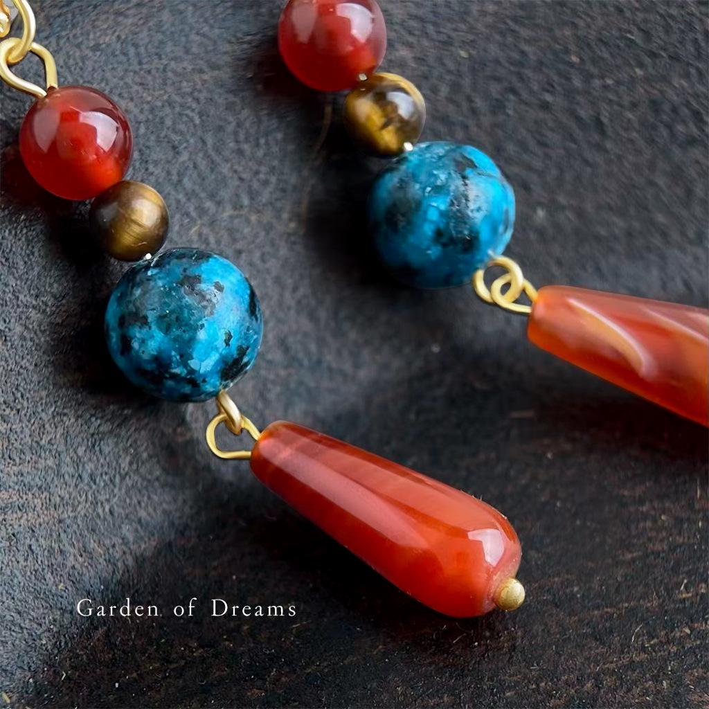 Artistic Retro Red Agate Water Drop Earrings - Chinese Ethnic Style for Women