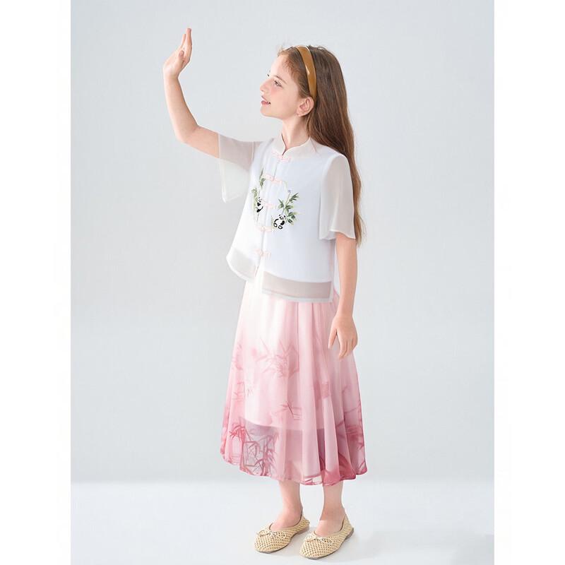 Mengtejiao Girls  Summer Panda Embroidered Hanfu Set 140