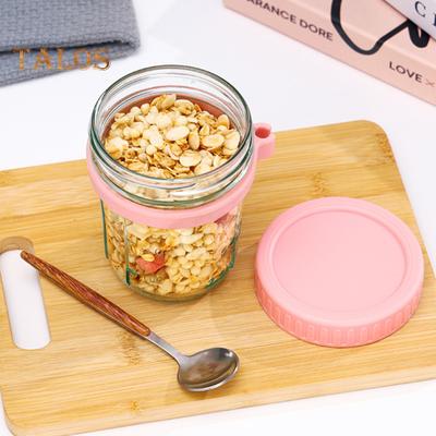 4Pcs Glass Mason Cup Overnight Oats Containers with Lids And Spoons Airtight Jars for Milk Cereal Fruit Salads Yogurt