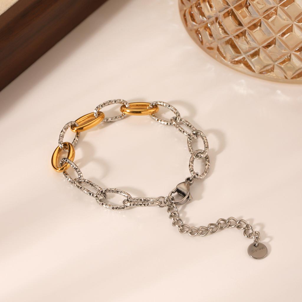 Gold and Silver Color-block O-Chain Bracelet for Women, Niche Design Hammered Titanium Steel Hand Jewelry