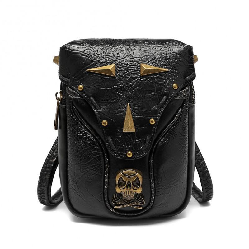 Womens Mini Crossbody Bag With Skull Motif Snake Print PU Leather Studs Magnetic Phone Pocket