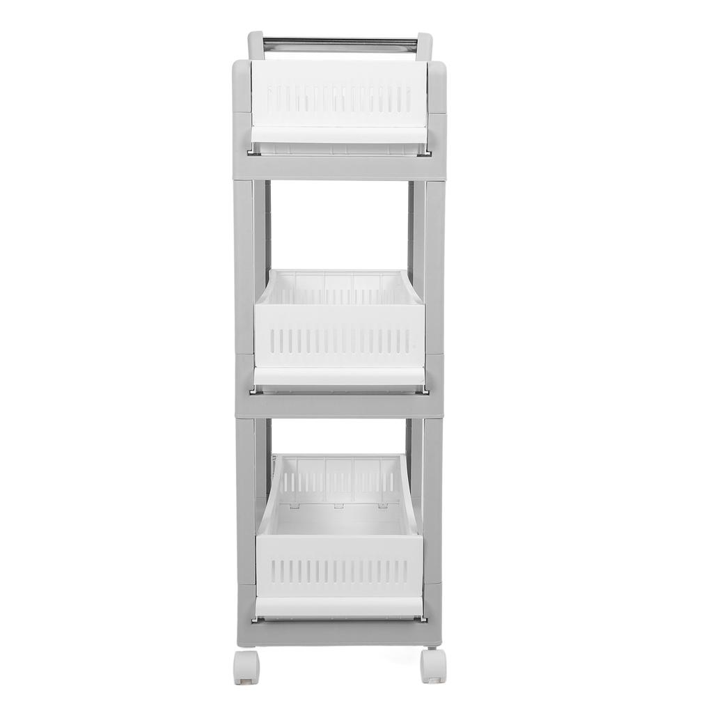 Storage Trolley Sliding Drawers Rolling Utility Cart with Universal Wheel for Kitchen Bathroom Bedroom 3 Layers