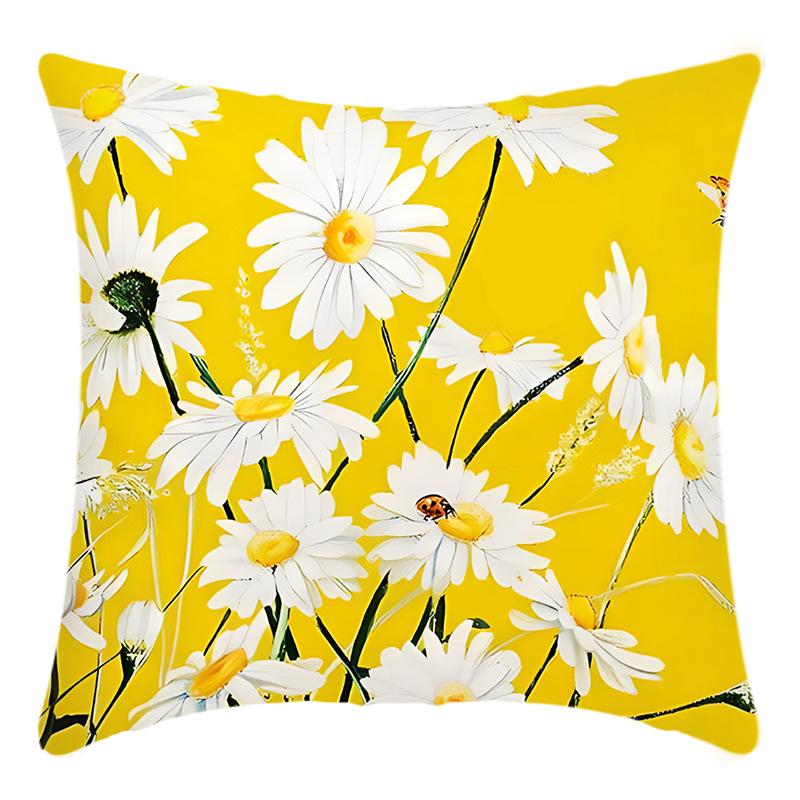 New Green Plant Chrysanthemum Print Letter Print Pillow Cover Home Sofa Cushion Cover