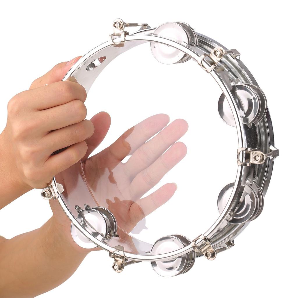 8inch Tambourine Handbell Hand Drum with Double Row Jingles Musical Percussion Instrument