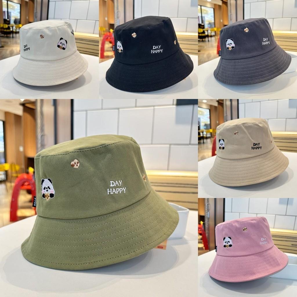 Cute Panda Embroidered Foldable Fisherman Hat For Women Uv Protection Sun Hat For Outdoor Activities