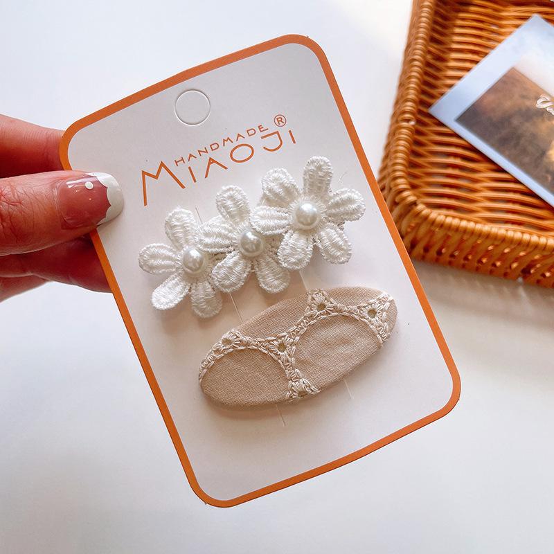 2pcs Fabric Embroidery Hairpin Korean Version of Children's Girls Bangs Broken Hair Headwear Girls Kids Hair Accessories