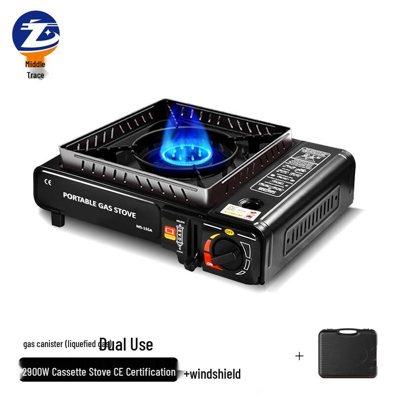 Portable Dual-Fuel Cassette Stove with Wind Guard and Carrying Case 14.1-16cm Diameter
