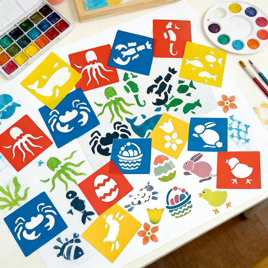 6/12/24Pcs Painting Stencils Reusable Sea Animal & Easter Theme Drawing Templates for DIY Crafts Creative Painting Art Projects