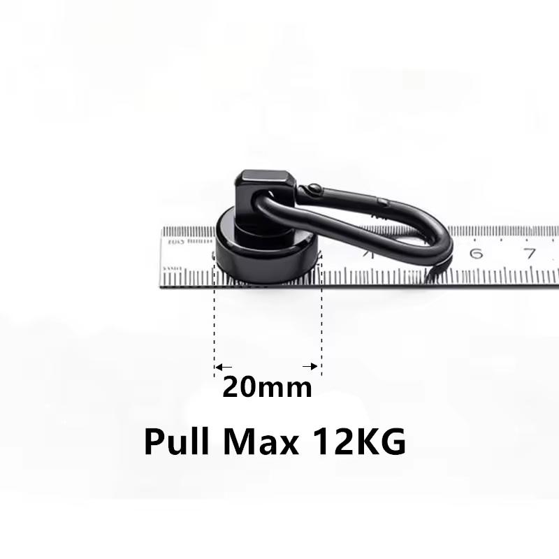 Strong Black Heavy Duty Neodymium Magnetic Hooks with Carabiner for Gym Bag Hanging Locker Storage Outdoor Activity Use