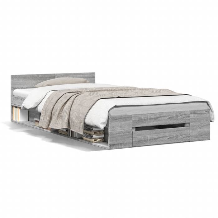 VidaXL Cadre de lit et tiroir sonoma gris 90x200 cm bois d'ingénierie, lit, lit de rangement, cadre de lit simple, lit 3280802