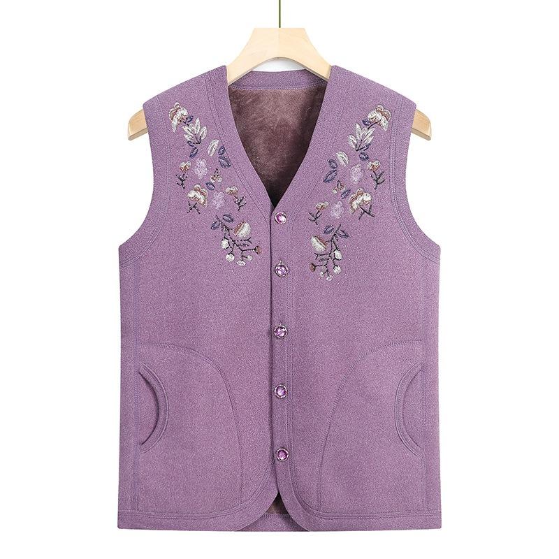 Women's Vest Autumn and Winter Clothing Fleece Warm Vest Old Lady Thickened Vest Cardigan Vest