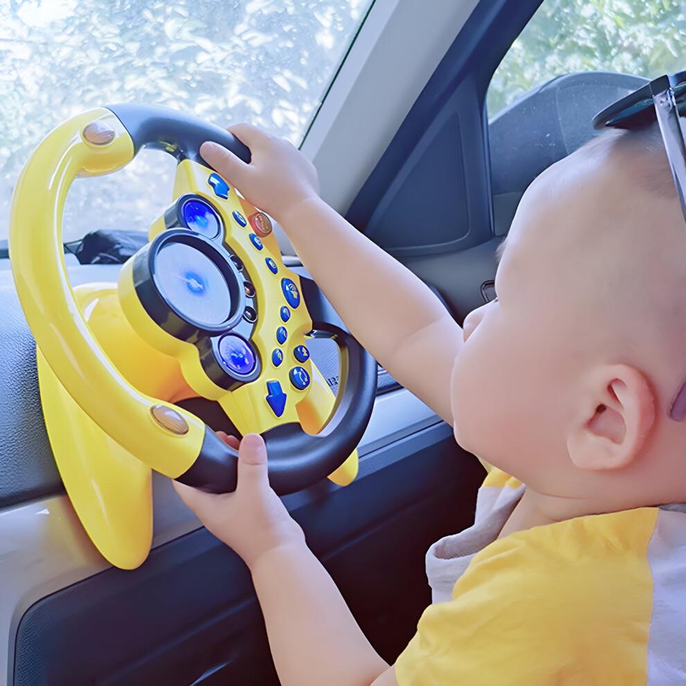 Musikalisch-leuchtendes Lenkrad-Spielzeug für Kinder zum Nachspielen von Autofahren – Kompatibel mit Kinderautos, Pädagogisches Geschenk für Kleinkinder, Jungen & Mädchen, Gelb