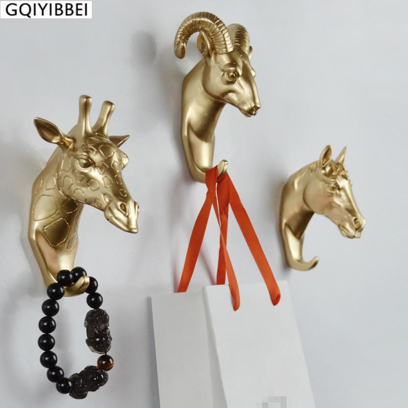 Home Decorate Wall Art Hook Resin Simulation Animal Head Craft Storage Hanger for Clothes Keychain Hat Room Decoration Accessori