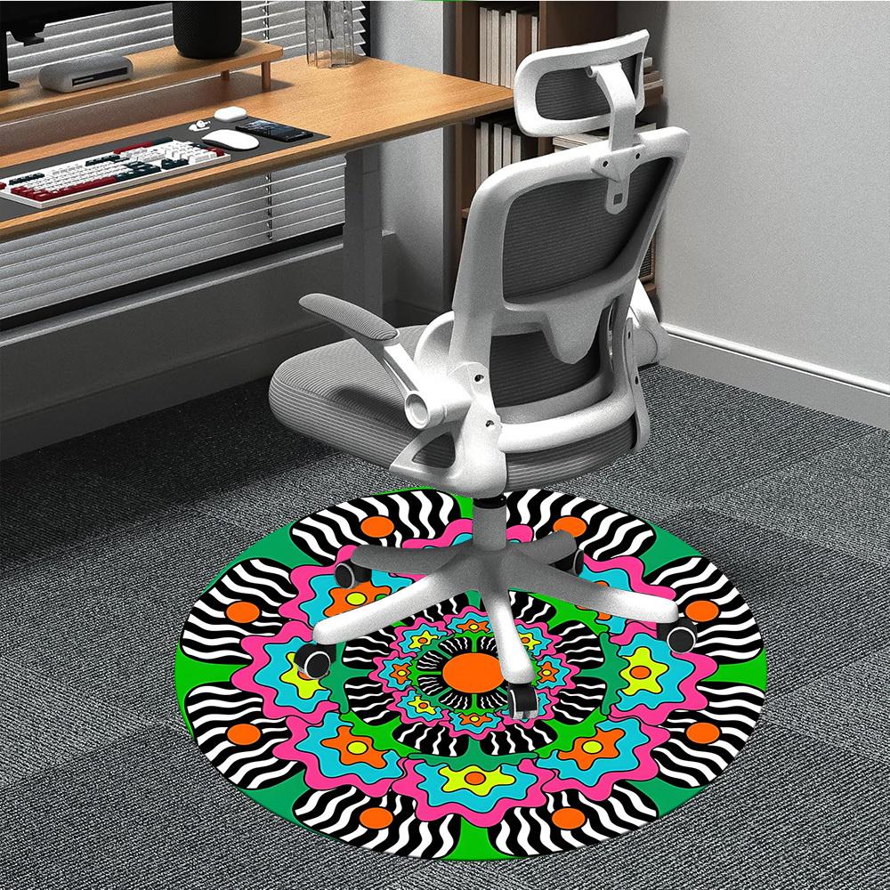 1PC Psychedelic Mandala Office Round Rug, Non slip, Soft and Durable Office Rug for Interior Decoration, Perfect for Office
