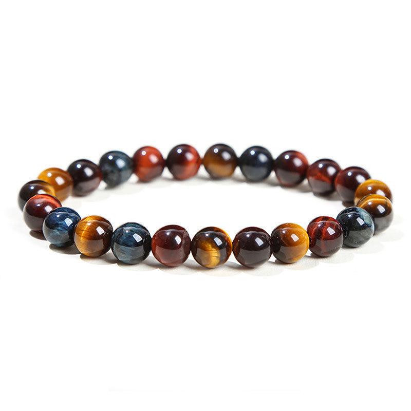 Natural Crystal Agate & Tiger Eye Stone Bracelet - Fashionable Round Beads for Men & Women