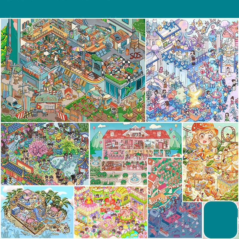 Übergröße Kawaii 3D Inselurlaub Apokalypse Krankenhaus Miniatur-Szenen Aufkleber DIY Scrapbook Stapelbare Landschaftsaufkleber