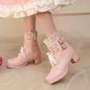  Short Boots Hollow Lace Belt Buckle LO Lolita Shoes Student Dress Short Boots and Ankle Boots