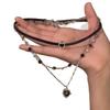 Black Rope Sweet Cool Heart Layered Leather Choker Necklace for Women