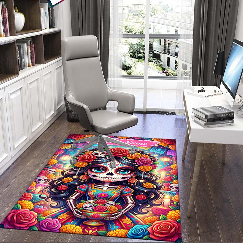 1PC Custom Name Day Dead Celebration Theme Floor Mat Ideal for Living Room, Game Rooms, Office, Bedroom,Floor Mat Playful Design