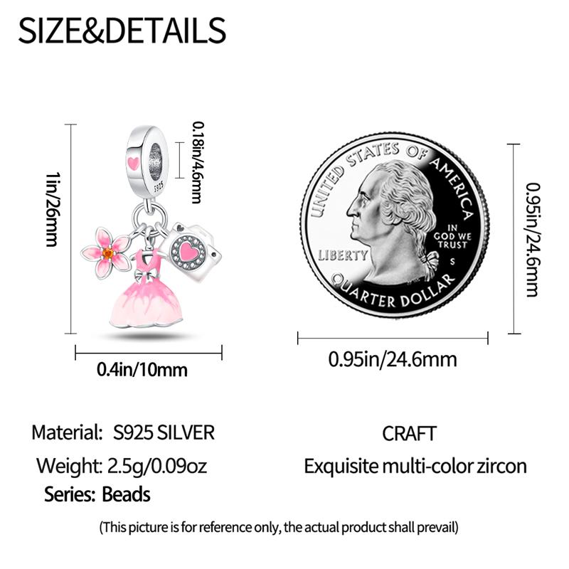 Charm Bead Components Authentic Original Copper Metal Pink Flowered Dress Bead Components Compatible With Bracelet High Quality Fine Jewelry Do It