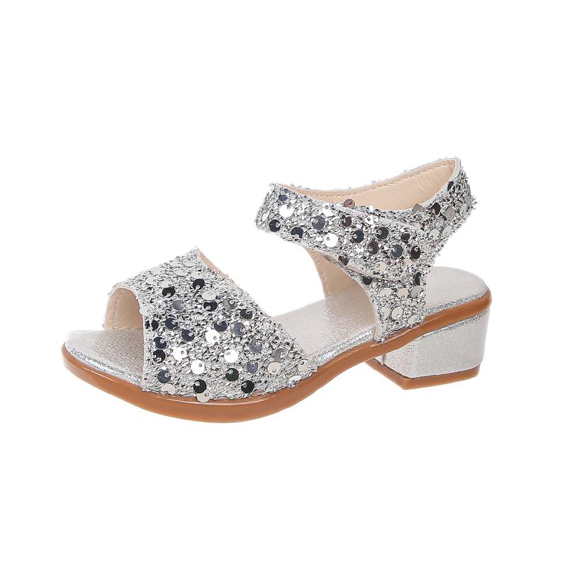 Dětské sandály Sladké pro dívky Taneční boty Svatba Vysoké podpatky 2025 Léto Nové Dětské Princeznovské boty Peep Top Šik