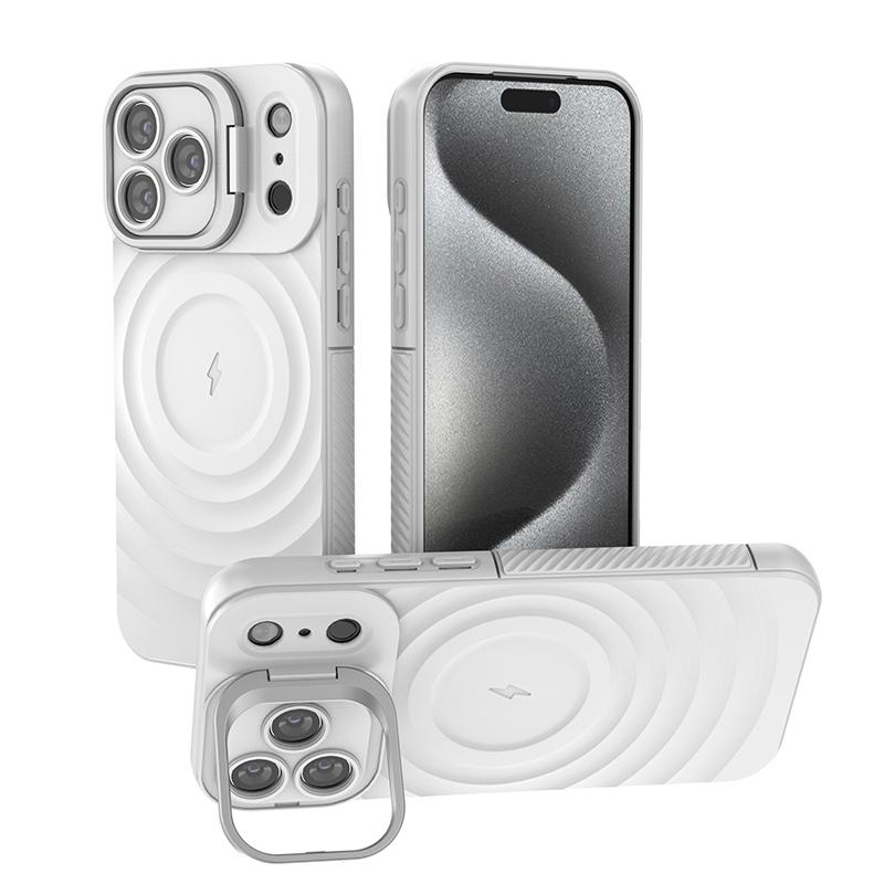 

Magnetic Ripple Stand Phone Case For iPhone 17 Pro Max 16 15 14 13 Pro Max Luxury Lens Bracket Shockproof Soft Silicone Cover For iPhone 13 Pro Max білий