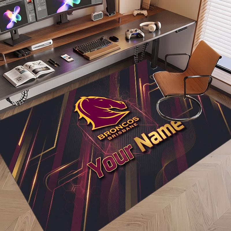 Benutzerdefinierter Teppich Brisbane Broncos Muster Druck Name Text Weicher Rutschfester Boden Teppich für Zuhause Innen Dekoration
