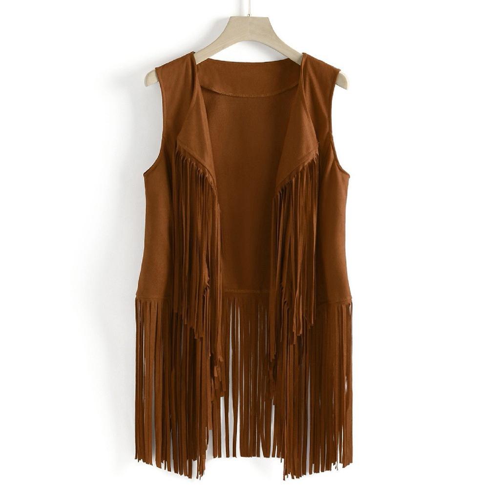 Women Fashion Autumn Winter Suede Ethnic Sleeveless Tassels Fringed Vest Cardigan