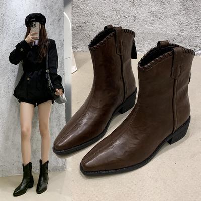 Automne 2025 nouvelles bottes fines pointues rétro bouche en V talon épais bottes de mode polyvalentes et hautes et fines bottines Martin femmes
