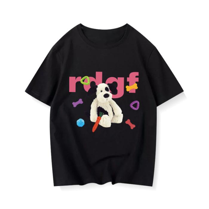 

Американская ретро хлопковая футболка с коротким рукавом женская 2025 новая летняя свободного дизайна S чёрный