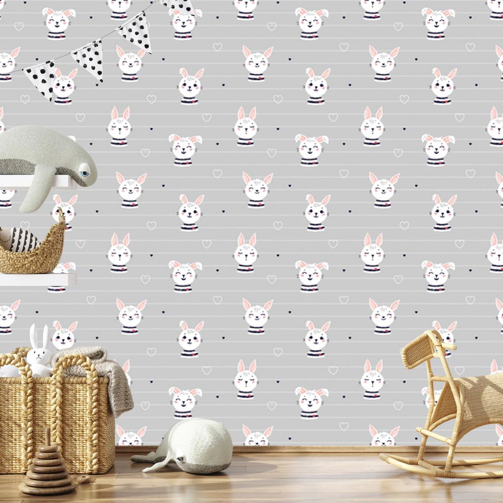 Rabbits In Front Striped Wallpaper for Living Room and Bedroom 50x1000