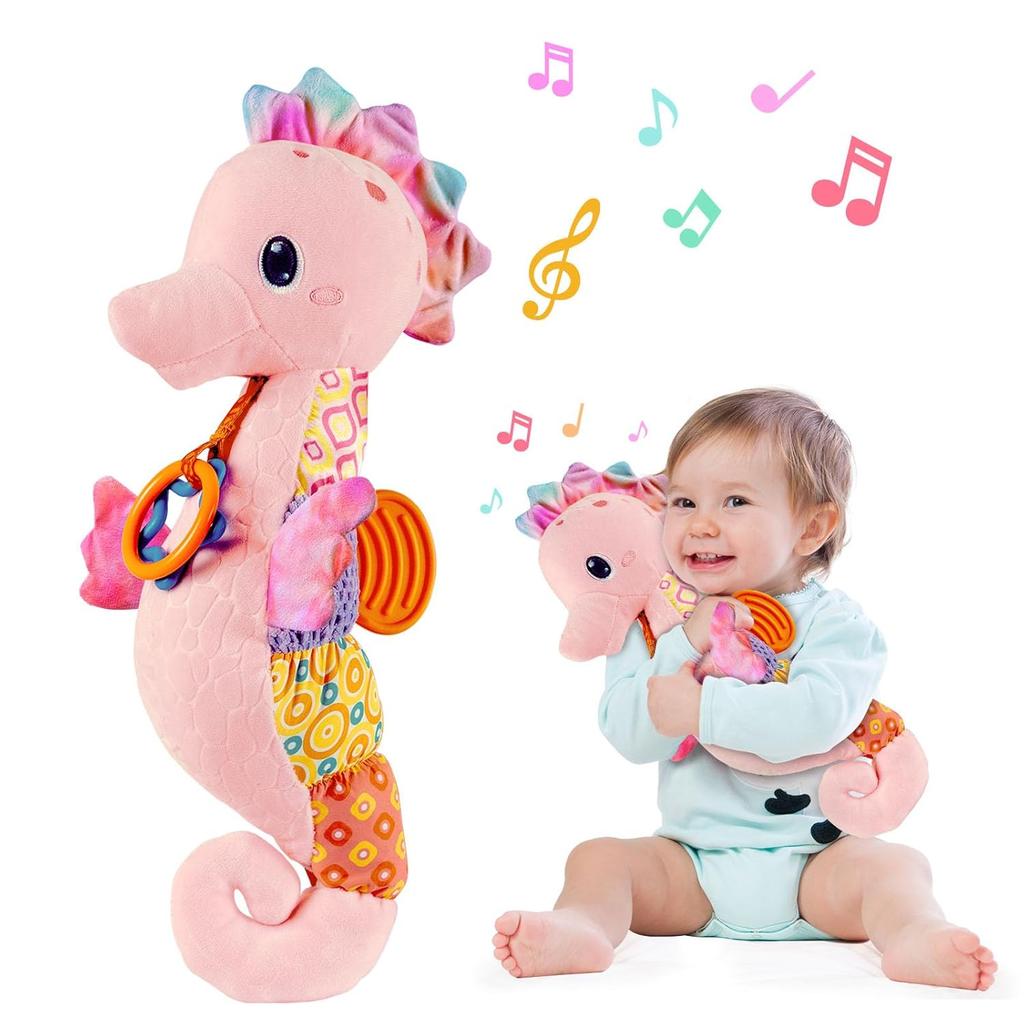 Baby Seahorse Musical Rattles Toys Infant Stuffed Animals Soft Toy with Bright Colors Crinkle Sound Paper Newborn Toys Gifts