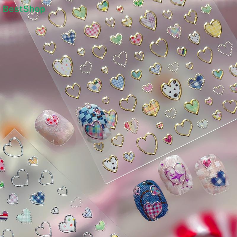 Y2K Style Heart Nail Decals | Plaid & Polka Dot Love Heart Stickers for Trendy Nails