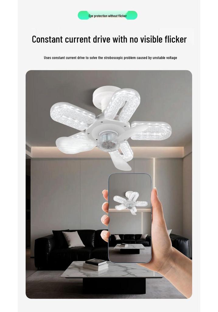 Modern Cross-Border LED Folding Leaf Lamp for Home Bedroom: E27 Screw Base, Crystal Design, Detachable Fan Blades