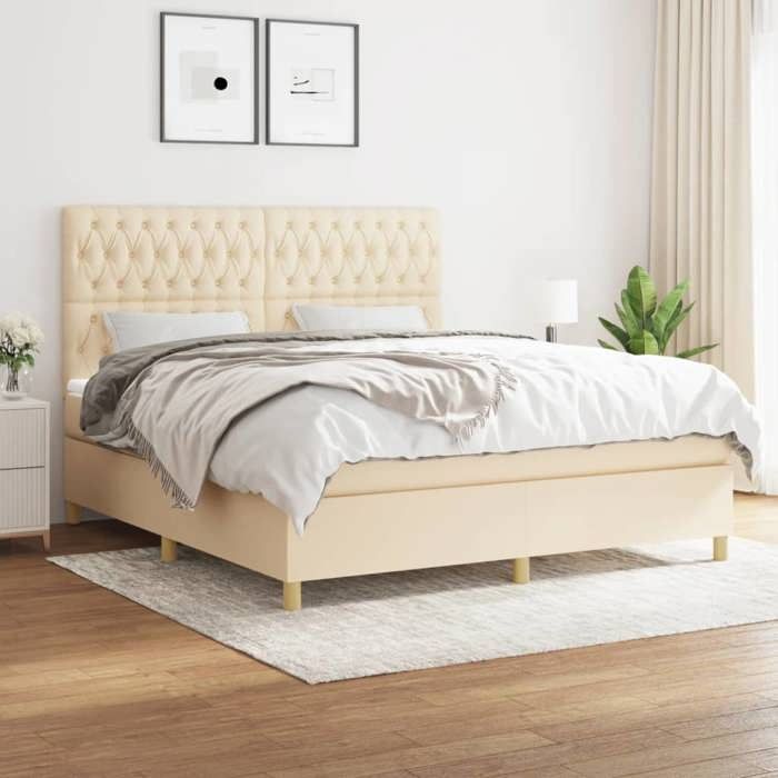 Maison Exclusive – Lattenrost mit Matratze, Creme, 180 x 200 cm, Stoff
