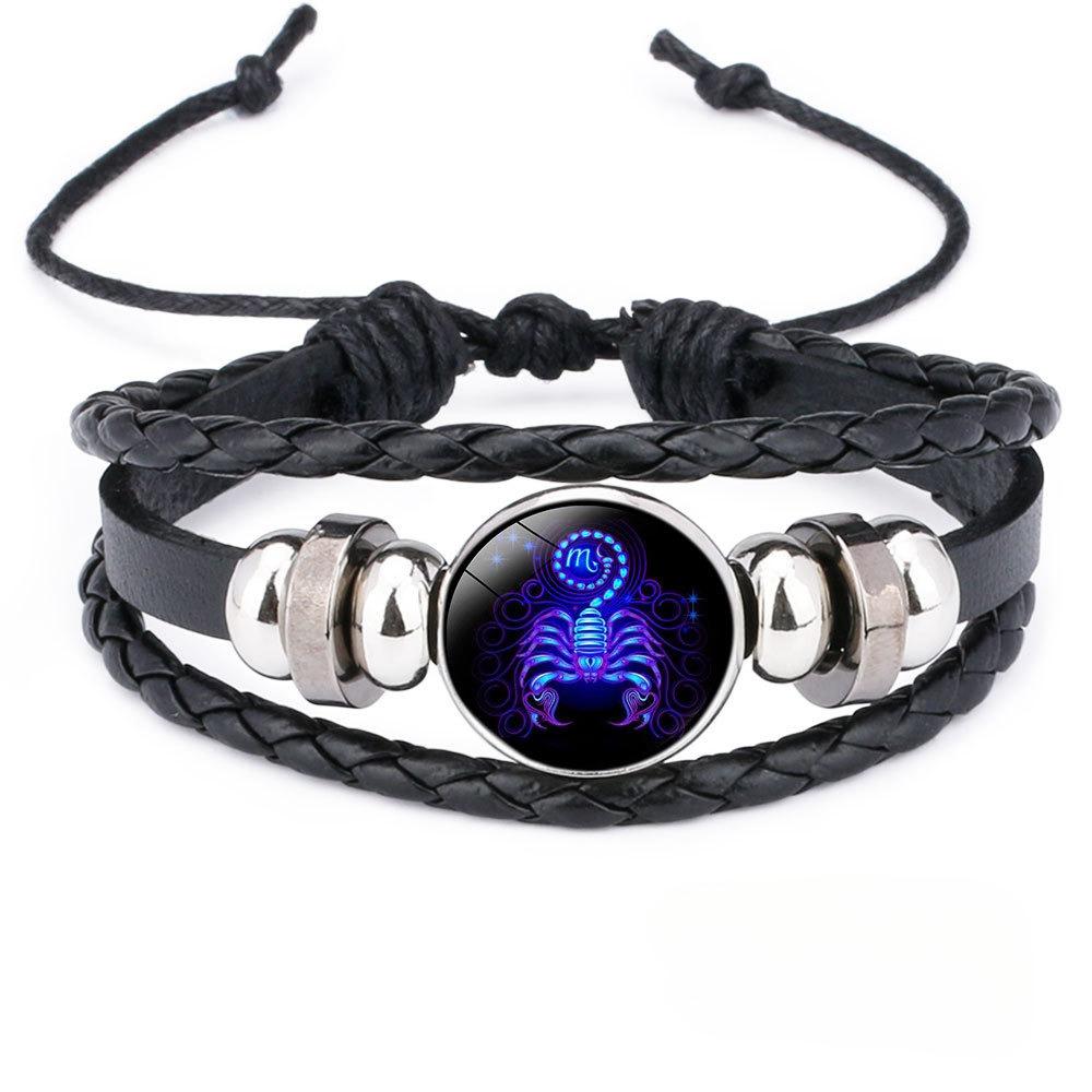 12 Constellation håndlaget lærarmbånd vevd flerlags punk tolv stjernetegn pararmbånd