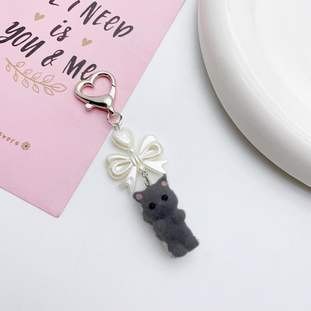 

Kitty Cat Plush Bear Keyring 10cm Backpack Pendant New Bow Keychain Women чёрный