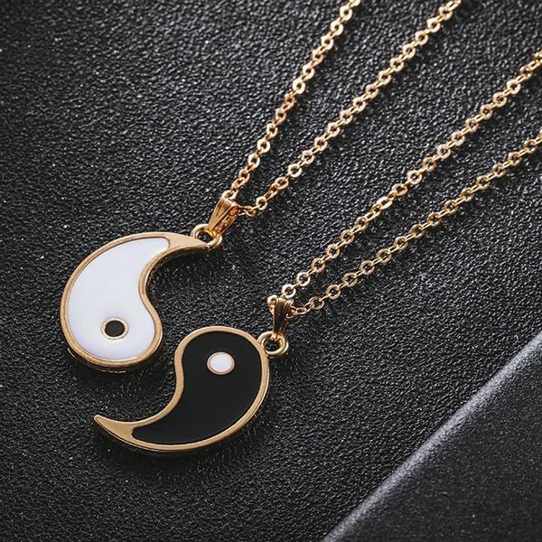 Exquisite Yin Yang Tai Chi Puzzle Couple Pendant Romantic Anniversary Gift Valentines Day Jewelry Necklace Set