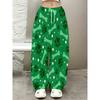Casual Loose Sweatpants Feature Green Dog Bone and Paw Print Patterns