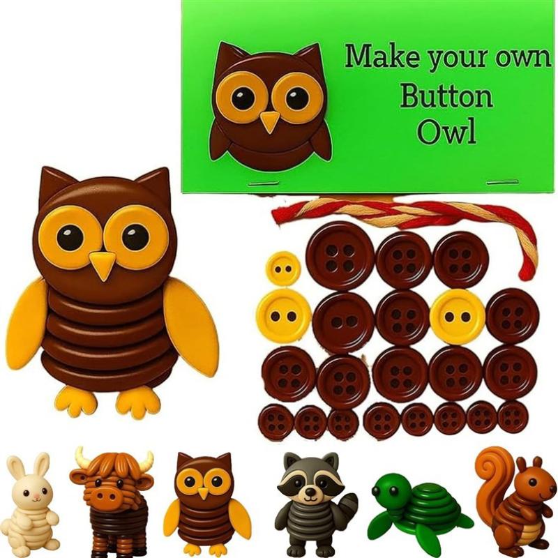 1 Set Handmade Highland Cow Animal Button Ornament Kit Cute Christmas Decorations DIY Accessories For Holiday