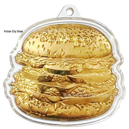 

Gold Burger Fries Milk Tea Charm Pendant Keychain - Cute Gift for Best Friend Gold Foil (No gold)