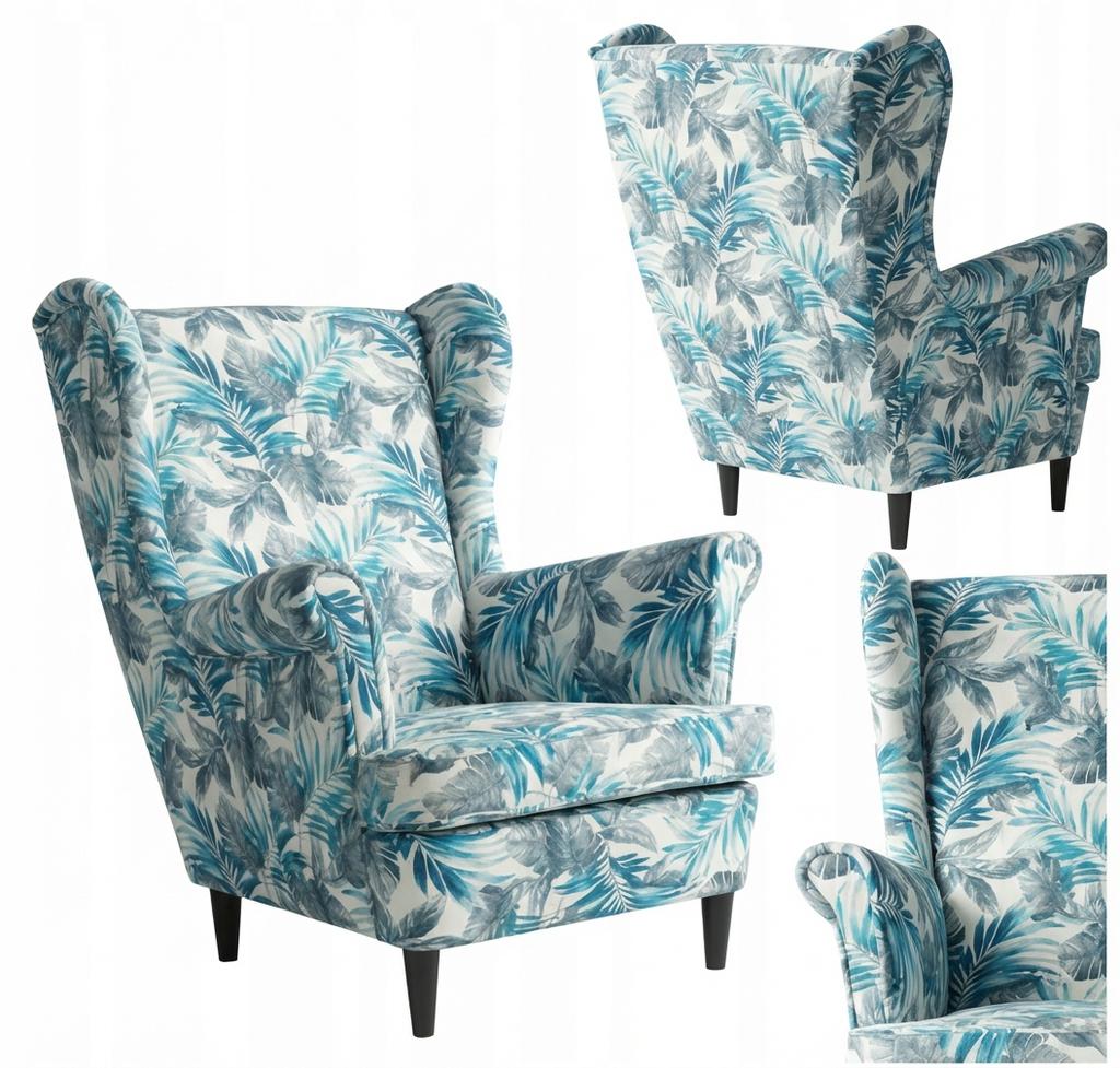 Ohrensessel Flowers Print mit gemustertem Veloursbezug im skandinavischen Stil – Family Meble