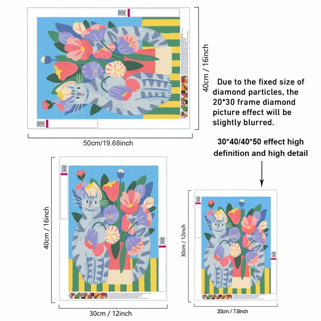 DIY 5D Diamond Art Kit Cute Cat and Flower Vase Pattern Full Drill Canvas Creative Craft for Modern Living Room Decor