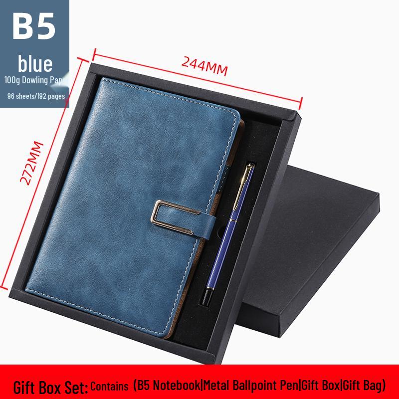 Men's Business Notebook with Printed Pages, Leather Cover, Magnetic Buckle, and Pen Holder. Perfect for Meeting Minutes and Office Use.