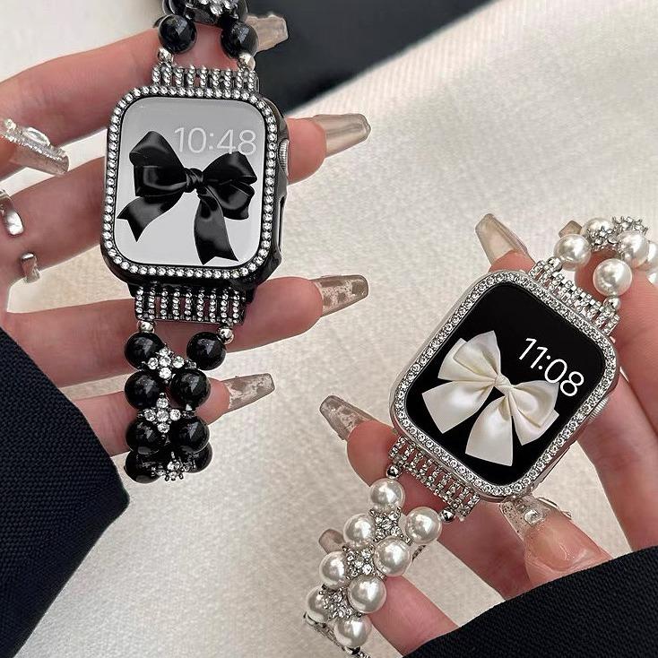 For Applewatch10 Apple Watch iWatch6789SE Strap Premium Sense Diamond Pearl Bracelet