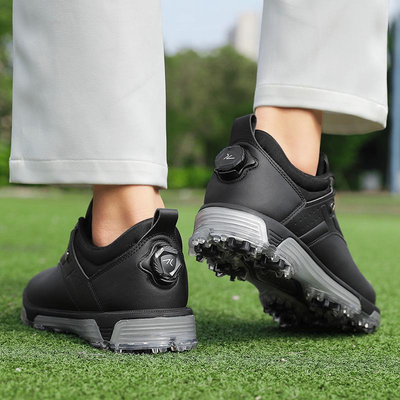 Men's Golf Shoes, Outdoor Professional Anti Slip Golf Training Sports Shoes, Men's Plus Size Quick Lace Up Casual Walking Shoes