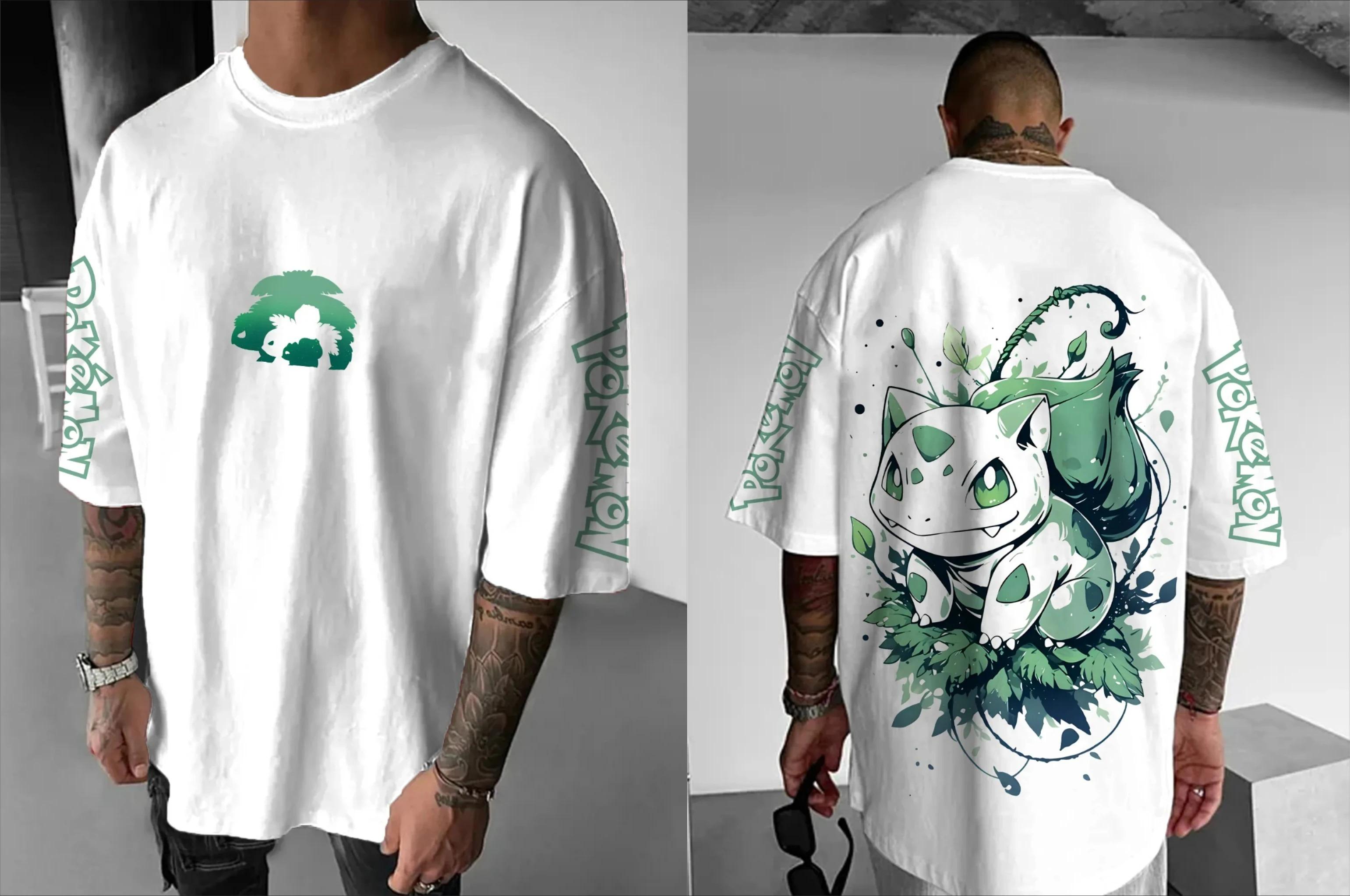 2026 Покемон Японский Аниме Мерч Мимикью Бульбазавр Футболка с коротким рукавом Покемон Летняя Мужская Мода Дышащий Спортивный Топ Y2K 4XL