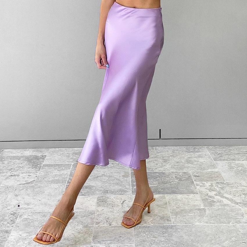 Satin Silk Skirt Women High Waisted Long Skirt Elegant Ladies Office Skirts Midi Spring A-line Skirt